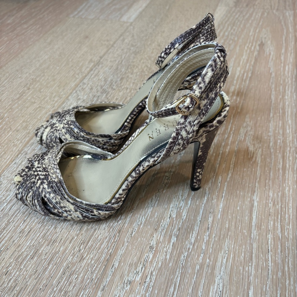 LAUREN RALPH LAUREN KADIE SANDAL Snakeskin Ankle Strap Heel Size 8 - Picture 3 of 8